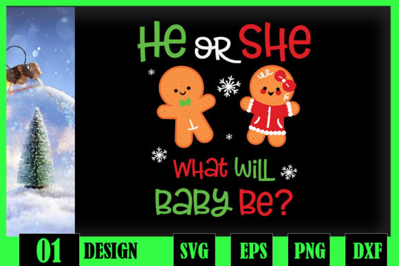 Christmas Gender Reveal Cookie He or She Graphics and Crafts
