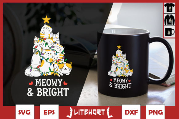 Christmas Tree Cat Meowy and Bright Graphics
