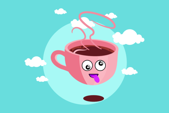 Coffee Cup Character Kawaii Circle Cloud Graphics