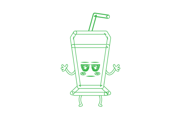 Coffee Cup Smile Kawaii Green Outline