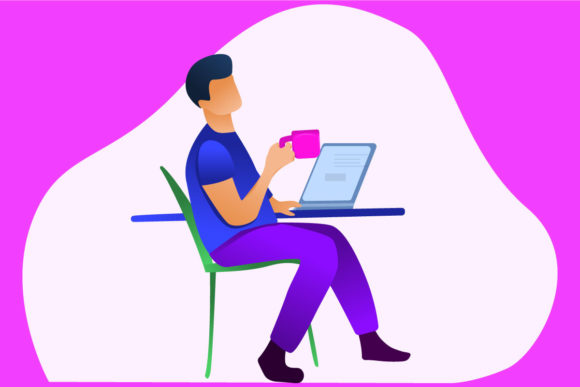 Flat Illustration of a Boy Holding a Cup: Graphics and Illustrations for Real Publishing