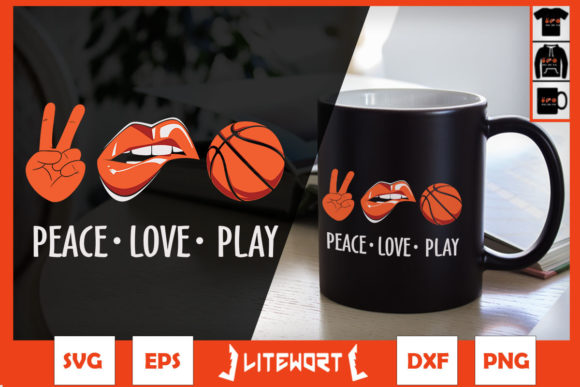 Peace Love Play Basketball Lips Graphics and Crafts
