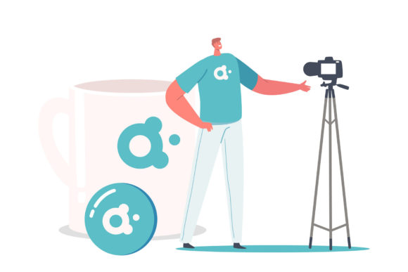 Promoter Male Character Presenting Brand Graphics