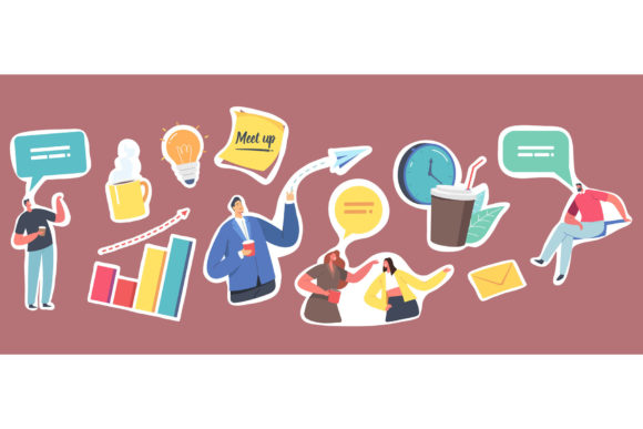 Set of Stickers Colleagues Meetup: Graphics for Local Business Branding